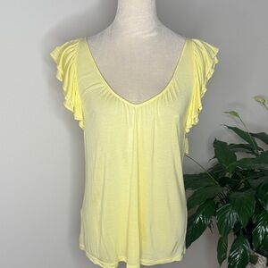 BCBGMaxAzria Soft Yellow Ruffle Sleeve V-Neck Tank